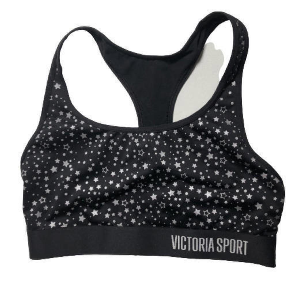 #2708-2 Victoria Sport  Active Seamless Sports Bra Black Stars Size Small